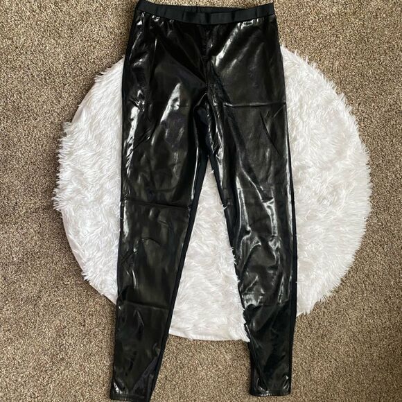 Leith Faux Leather Front Leggings Pants Pull On Elastic Waist Womens Size Small - Picture 1 of 7